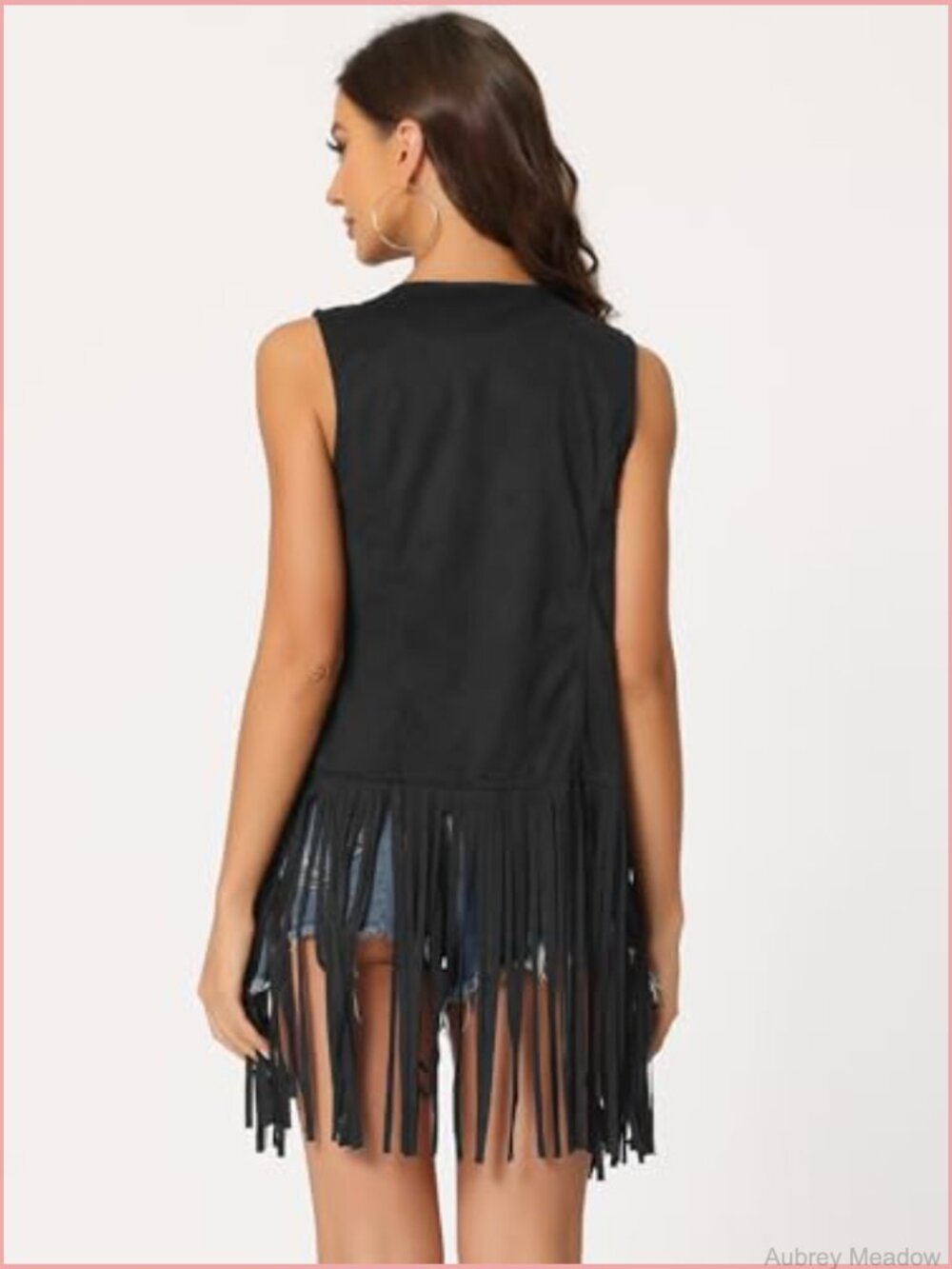 Faux Suede Fringe Vest Open Front Sleeveless Cardigan Tassel Boho Western Top - Picture 4 of 5